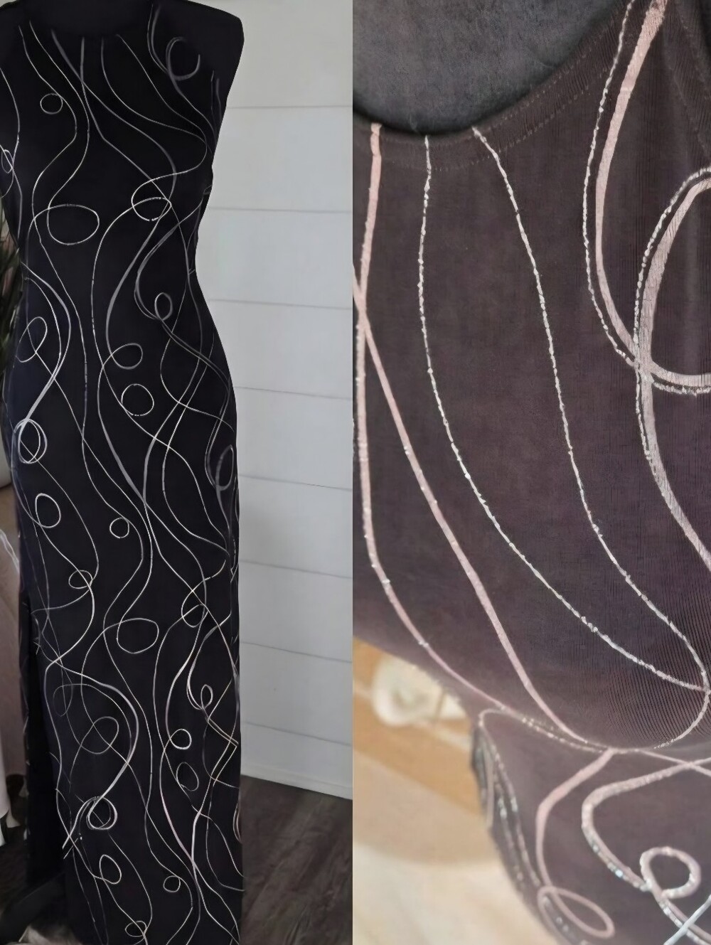 Maxi Gown Vintage Archival 90s Glitter Swirl Column Silhouette All That Jazz